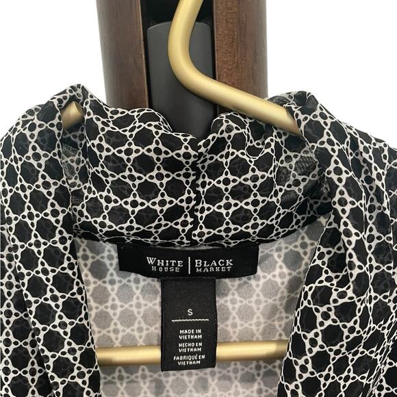 WHBM Black White Blouse Tie Front Cap Sleeve Career Smart Casual Work Size S EUC - Picture 4 of 6
